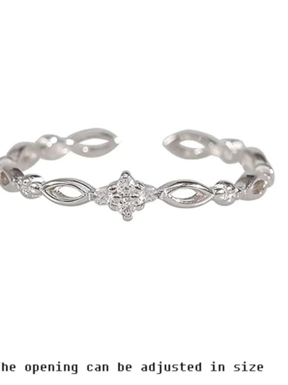 925 Sterling Silver Open Band Ring with Clear Accents